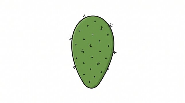 Flat vector icon of a green prickly pear cactus pad with small spines and dots. Clean design on white background. Symbol for desert, resilience, and nature.