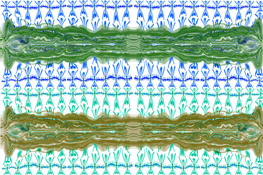 Abstract nature seamless pattern background featuring blue floral calligraphy motifs and green fluid wave textures on white, creative decorative ornament backdrop for bohemian textiles, wallpaper, and