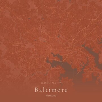Terracotta Map of Baltimore, United States | Warm Earth Tone Wall Art