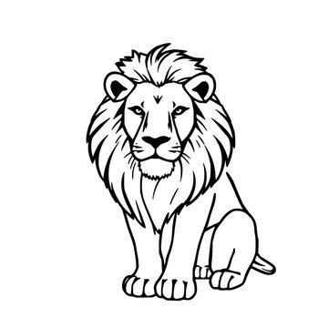 Lion set with simple contour black line art drawing featuring isolated figure with minimal style and vector illustration