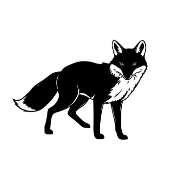 Fox black line art set with simple contour drawing featuring animal, wildlife, and mammal with isolated background and vector style