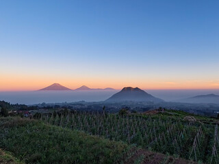 Naklejka premium Mountain landscape with agricultural fields