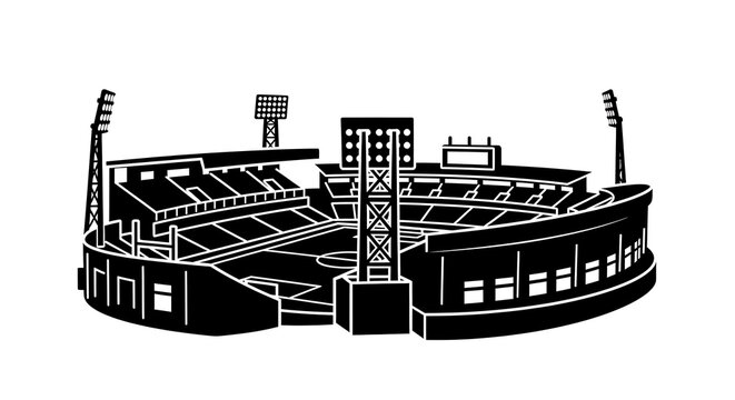 Black silhouette of a sports stadium. Isolated arena icon for football or baseball events.