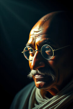 Gandhi Jayanti Celebration Poster with Mahatma Gandhi Portrait and Peaceful Tribute