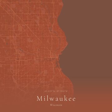 Terracotta Map of Milwaukee, United States | Warm Earth Tone Wall Art