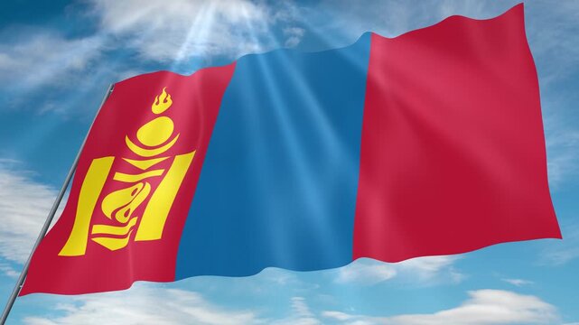 Mongolia Flag Seamless Loop 4k 60fps on Sky Background