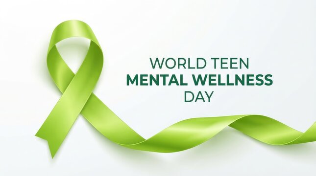 A bright green awareness ribbon representing support for world mental health day and world teen mental wellness day isolated on a clean white background for design
