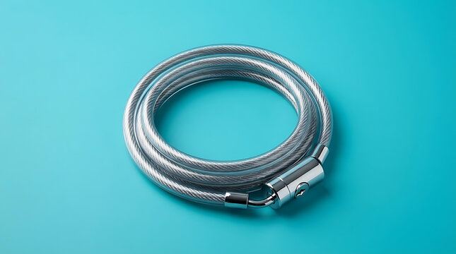 Shiny silver metal chain ring on a bright blue background