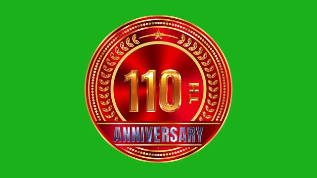 Luxury 110th Anniversary Metallic Gold Emblem Badge with Radiant Deep Crimson Accent and Glossy Studio Lighting 4k video