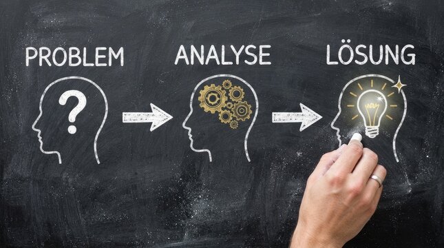 A conceptual chalkboard drawing illustrating problem analysis and solution process for world mental health day to promote psychological well being and emotional intelligence in modern society