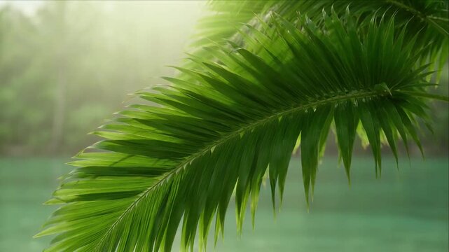Green palm leaf nature background tropical plant close up soft light blurred background fresh foliage natural texture calm scene tropical palm leaf background green foliage nature texture exotic