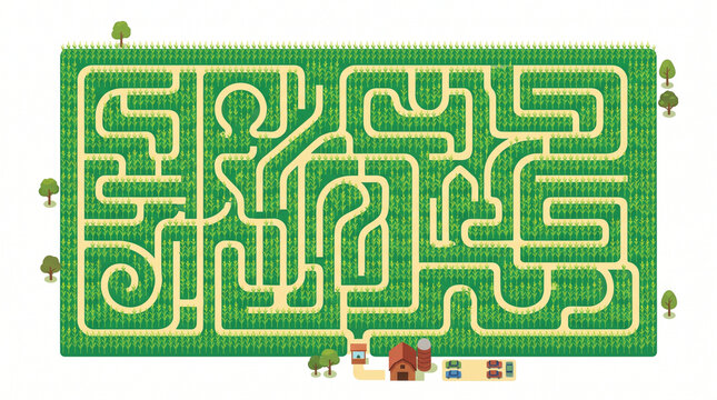 Top view of a decorative green corn field maze illustration