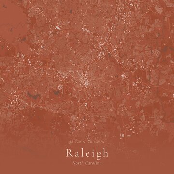 Terracotta Map of Raleigh, United States | Warm Earth Tone Wall Art