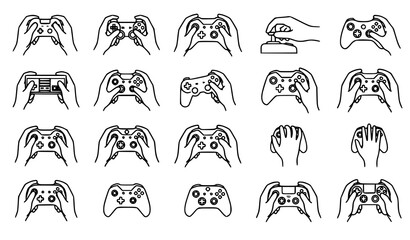 Minimal Hands Holding Game Controller Vector Icon Set with Gaming Console and Esports Black White Illustrations © Ridwan