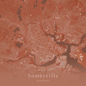 Terracotta Map of Somerville, United States | Warm Earth Tone Wall Art