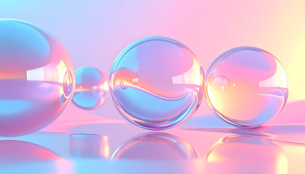 Translucent glass spheres float above gradient background creating elegant and minimalist luxury mood generative AI