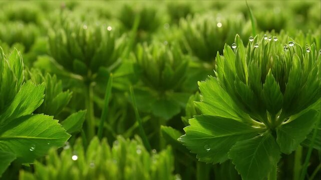 Green nature background leaves plant foliage dew closeup spring meadow with water drop in nature background fresh spring growth soft light vibrant soft focus lush growth