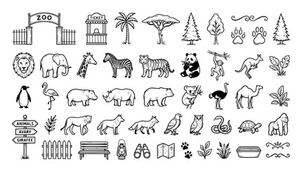 Obraz premium Hand drawn zoo animal icons set. Doodle wildlife collection for kids design projects.