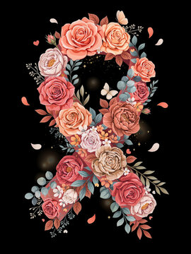 The image features a number eight crafted from a variety of colorful flowers.