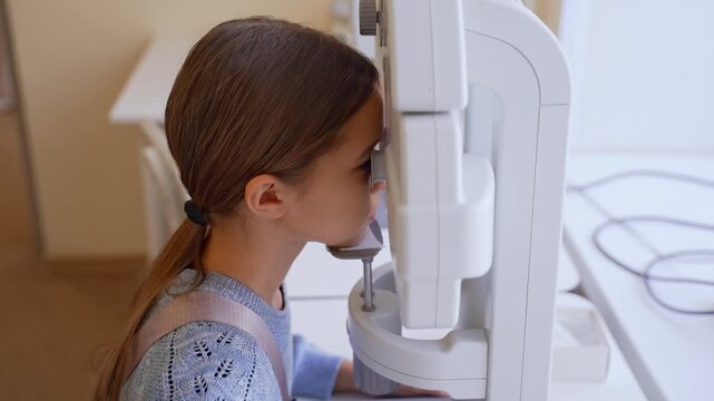 Young Girl Undergoing Vision Test with Autorefractor