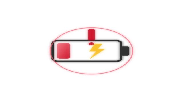 Low battery warning indicator flashing red symbol on digital display screen motion graphic animation for power status update tech footage