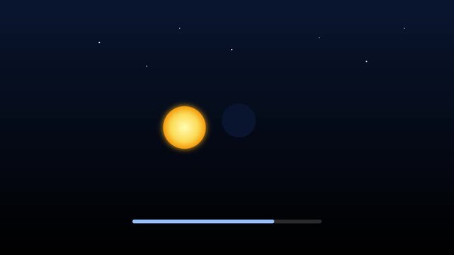 Solar eclipse animation featuring a bright sun partially obscured by a dark moon captured in smooth digital motion video footage