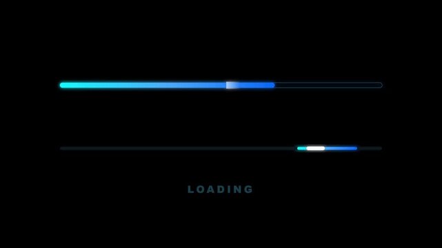Progress bar animation featuring dual glowing blue loading lines and smooth motion for modern software interface design digital video footage