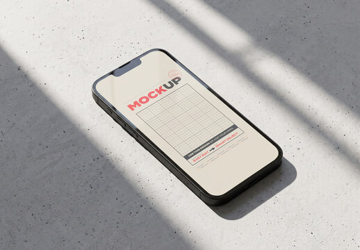Smartphone on Concrete Surface Screen Mockup