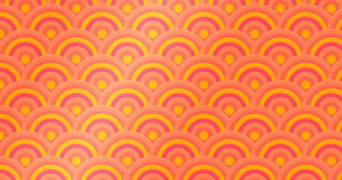 Seamless Looping Animation of Orange and Pink Japanese Seigaiha Wave Pattern, Gentle Subtle Motion, Modern Graphic Background, 4K