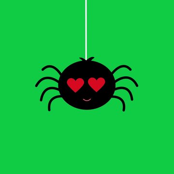a spider animation is falling in love while hanging on a web