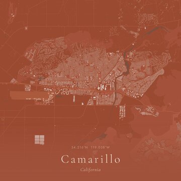 Terracotta Map of Camarillo, United States | Warm Earth Tone Wall Art