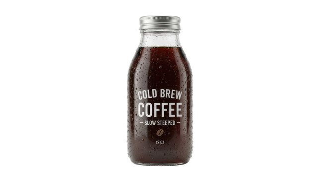 Cold Brew Coffee Bottle with Water Droplets PNG Isolated on transparent background