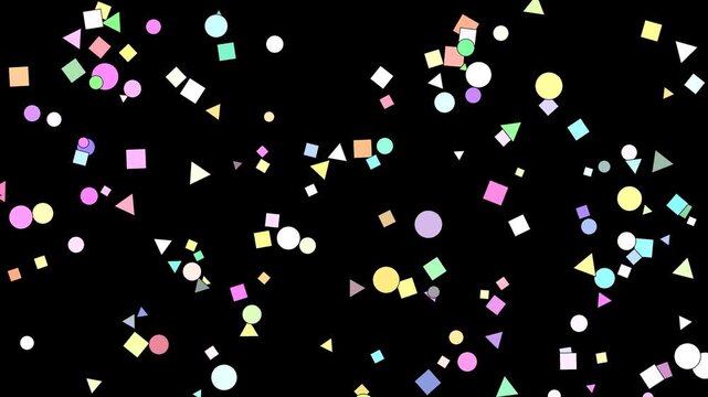 Colorful Party Geometric Shapes Confetti Falling Animation on Dark Background