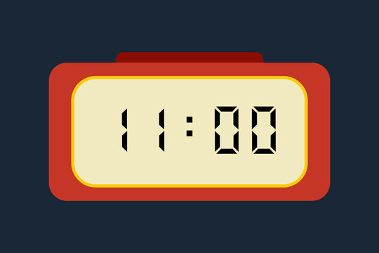 yellow red digital clock showing 11:00 on a navy blue background