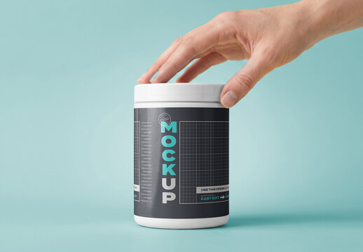 Supplement Container Label Mockup with Hand