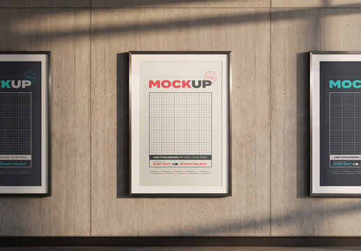 Three Framed Posters on Wall Mockup