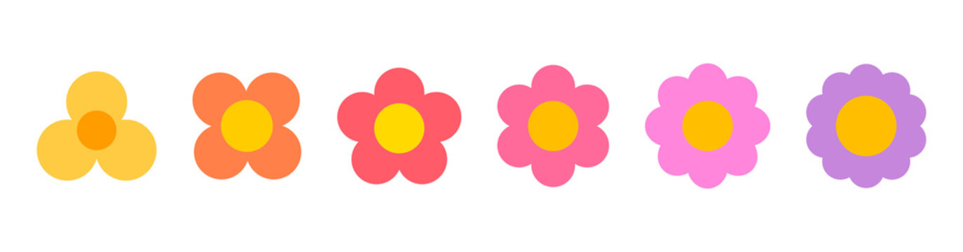 Simple flowers icons elements for design. Pastel flowers collection. PNG illustration.