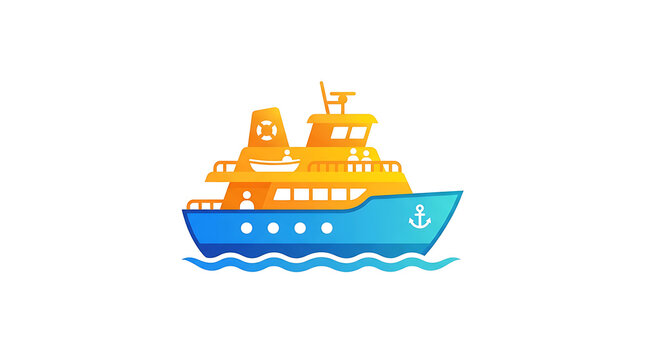 Colorful cruise ship sailing on blue waves, flat vector illustration for travel and vacation concepts