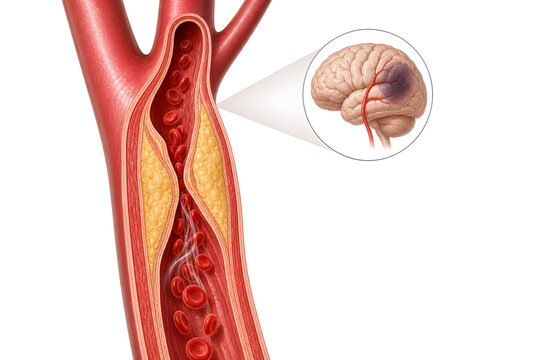 Carotid artery plaque narrowing with stroke risk illustration