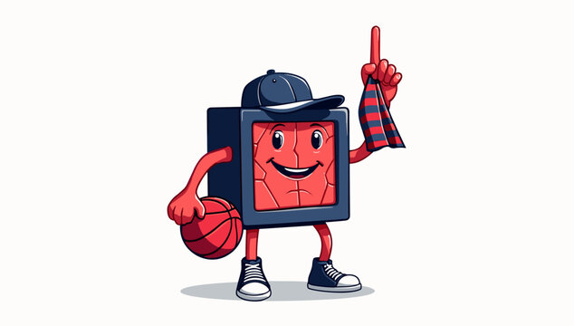 Cartoon basketball character holding a ball and a sweat towel