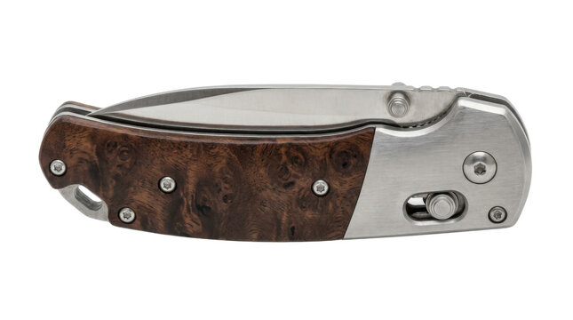 Folding Pocket Knife with Wood and Metal Handle PNG Isolated on transparent background