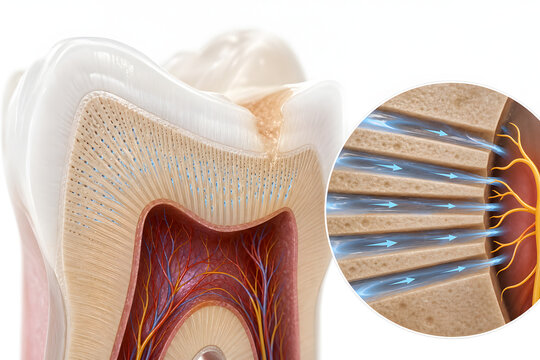 Tooth sensitivity mechanism with dentin tubule fluid flow