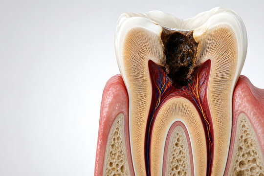 Tooth Decay Breaching Pulp Chamber Cross Section