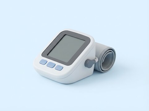 Digital Blood Pressure Monitor on Light Blue Background for Health