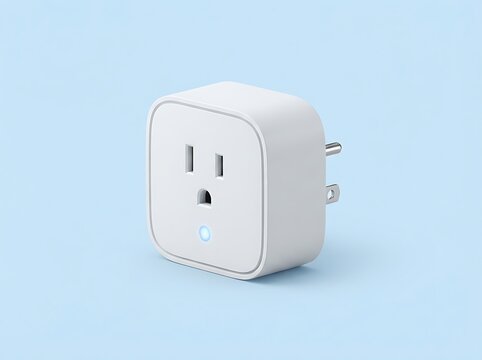 Smart Power Adapter Plug with Blue LED Light on Light Blue Surface