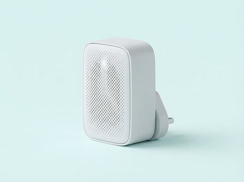 White Smart Plug in Wall Outlet on Pastel Turquoise Background