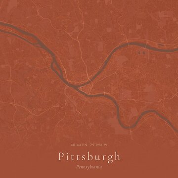 Terracotta Map of Pittsburgh, United States | Warm Earth Tone Wall Art