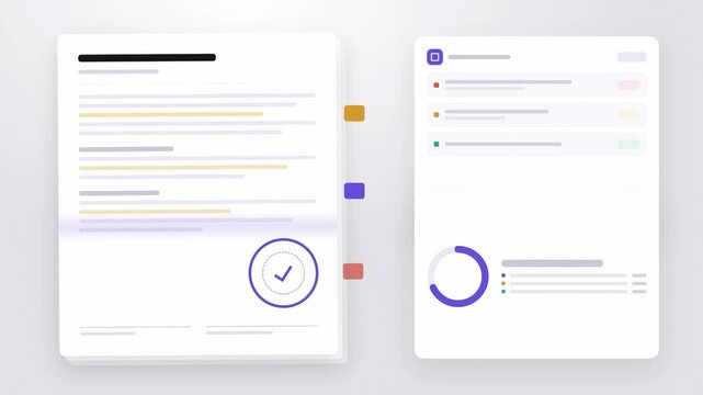 Abstract animated contract being reviewed clause by clause drawn as blue and cyan lines and dots on a bright, clean light background. Seamless looping 4K video element with free space around it, ideal