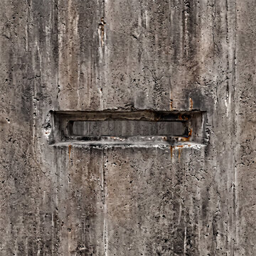 Concrete Bunker Wall with Narrow Vision Slit Texture Background
High-resolution texture background featuring a heavy weathered concrete wall with a narrow horizontal vision slit firing embrasure. Indu