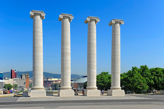 Four Columns Representing the four stripes of the Catalan flag  Ionic Barcelona Spain Europe Catalonia . 08.08.26